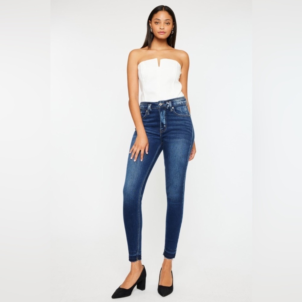 Kancan High Rise Ankle Skinny Jeans With Released Hem And Unique Waistband